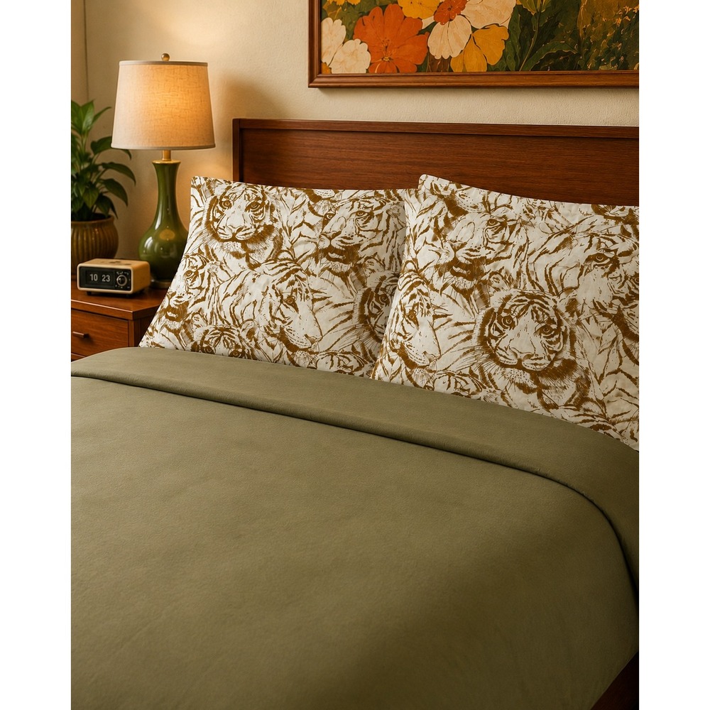 Vintage Tiger Print Pillowcases Pair Brown Safari Jungle Animal Standard Cotton‎